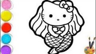 Hello Kitty Mermaid Drawing Coloring Painting for Kids and Toddlers [upl. by Auqinaj]