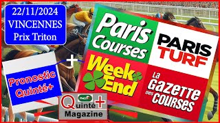 PRIX TRITON VINCENNES quinté du 22 Novembre 2024 [upl. by Qulllon]