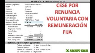 Liquidación de Beneficios Sociales con Remuneración Fija y Cese por Renuncia [upl. by Maribelle]