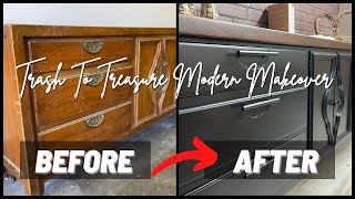 Extreme CREDENZA TRANSFORMATION using black paint and stain  DIY furniture flip MAKEOVER [upl. by Ernaline]