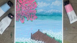 Acrylic Painting for Beginners  A Peaceful Morning Over Lake Scenery Painting [upl. by Jaworski733]