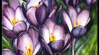 Watercolor Crocus Flowers Painting Demonstration [upl. by Nautna]