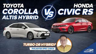 Toyota Corolla Altis Hybrid vs Honda Civic RS  Philkotse Spec Check [upl. by Lednyc]