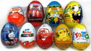 9 Surprise Eggs Unboxing Kinder Zaini Cars 2 Spongebob Thomas [upl. by Atekihc482]