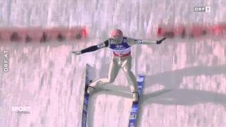 HD Manuel Fettner ACROBATIC 1FOOTED telemark at VAL DI FIEMME 2013 ski jumping WORLD CHAMPIONSHIPS [upl. by Gale]