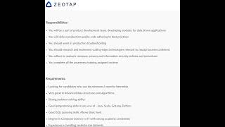 Software Engineer Intern Hiring At Zeotap  2024  2025  2026 [upl. by Koerner]