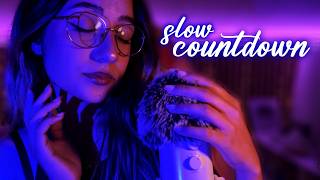 ASMR  Super Slow Countdown 💙 Close Whispers amp Mic Brushing II low light  1 Hour [upl. by Matheny]