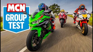 Kawasaki ZX4RR tested on UK roads against Yamahas R7 amp Honda CBR650R  MCN Review [upl. by Liederman]