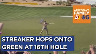 VIDEO Streaker makes it onto the green at WM Phoenix Opens 16th Hole [upl. by Gardol]