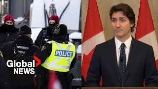 Trudeau says feds had quotno other choicequot but to invoke Emergencies Act during trucker protests  FULL [upl. by Arrais]