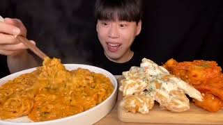 ASMR cheesy noodles mukbang food chessy chicken cheese balls food trending [upl. by Aiykan654]