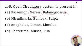 Open Circulatory system is present in 1 Palaemon Nereis Balanoglossus 2 Hirudinaria Bombyx [upl. by Joby]