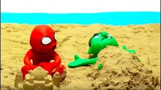 LETS PLAY WITH SAND BEACH SUPERHEROS Play Doh Stop Motion and Cartoons For Kids 💕 Superhero Babies [upl. by Katy]