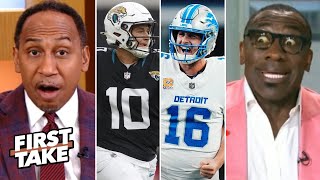 FIRST TAKE  Jared Goff has championship blood  Stephen A on how Lions absolutely dominate Jaguars [upl. by Acirea87]