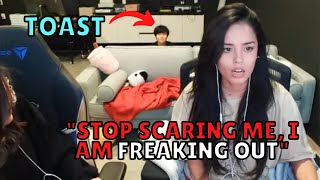 Toast Scares Valkyrae by hiding behind the Couch [upl. by Negaem437]