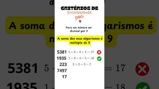 Critérios de divisibilidade por 9 matematica [upl. by Zinnes]