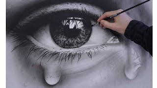 How to Draw a Realistic Eye with teardrop speed painting [upl. by Lemrahc]