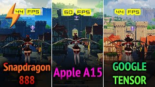 APPLE A15 vs SNAPDRAGON 888 vs GOOGLE TENSOR  Genshin Impact [upl. by Analem]