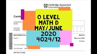 O Level Math D Paper 1 402412 MayJune 2020 [upl. by Hannahsohs740]