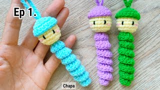 Ep1 Body 💙 Crochet Worry Worm Keychain Tutorial step by step crochet crochettutorial [upl. by Yelbmik]