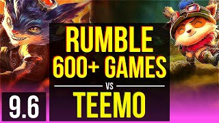 RUMBLE vs TEEMO MID  4 early solo kills 600 games 8 solo kills Legendary  EUW Diamond  v96 [upl. by Filiano]