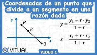 Coordenadas de un punto que divide a un segmento en una razón dada ejemplo 1  Geometría  Vitual [upl. by Isadore834]