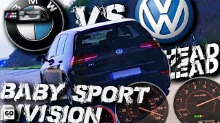 Baby Sport Division BMW M135i vs VW Golf GTI 140255 Autobahn Waylens RaceRender [upl. by Ahens]