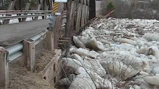 Ice jam breaks SteMariedeKent bridge [upl. by Nidya]