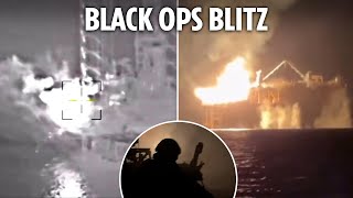 Incredible POV video shows Ukrainian special ops blowing up key Russian gas rig in daring raid [upl. by Rebmak]