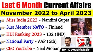 Last 6 Months Current Affairs 2023  November 2022 To April 2023  Important Current Affairs 2023 [upl. by Bradney]