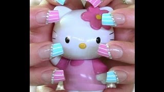 Perlen  Strass Nageldesign in Rosa Blau zum selber machen für Anfänger  Nail Art Design Tutorial [upl. by Countess838]