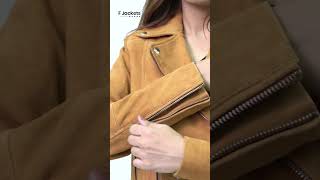 Womens Brown Suede Leather Moto Jacket [upl. by Aytida]