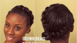 Straightened Natural Hair  Crown Braid Tutorial [upl. by Jaime]