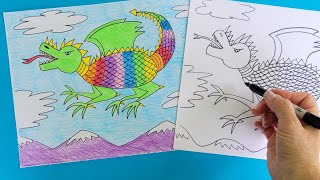 How to draw a dragon easy step by step artmakeslifemeri [upl. by Swayne]