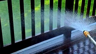 Pressure washing a wooden deck with Woodrich brand Wood cleaner and mild stripper ASMR [upl. by Frech]