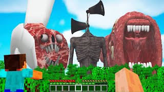 SIRENHEAD AND TRAIN EATER AND BRIDGE WORM IS CHASING US IN MINECRAFT [upl. by Ahsrats]