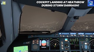 Cockpit Landing During STORM DARRAGH at Heathrow on an Airbus A380  XBOX Flight Simulator 2024  4K [upl. by Argella]