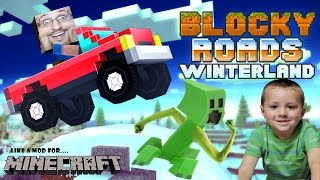 Dad amp Chase play BLOCKY ROADS Minecraft Style OffRoading Cars Fun Vehicles amp WINTERLAND Tracks [upl. by Eirrak]