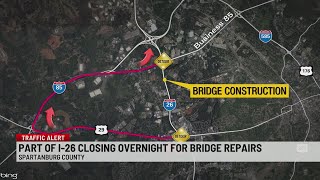 SCDOT I26 overnight closure for bridge repair in Spartanburg Co [upl. by Arvy]