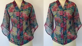 DIY jacket  top cutting and stitching  with designer sleeve very easy method [upl. by Ahseele]