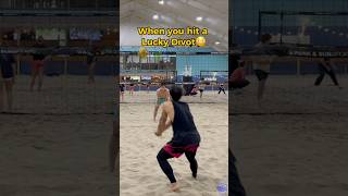 LUCKY Divot sending that ball Soaring😮‍💨😅🏐 beachvolleyball volleyball volleyballworld spike [upl. by Herstein]