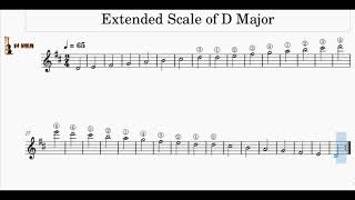 Extended Scale of D MajorViolin l Metronome 657585 BPM Honeyman Tutor l V4 Violin [upl. by Moncear]