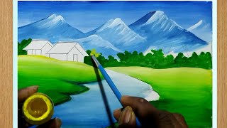 how to draw beautiful scenery painting with poster colorposter color scenery painting step by step [upl. by Yborian513]