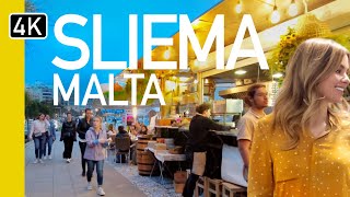 Sliema Malta Nightlife  4K Evening Walking Tour  Whats it like [upl. by Halyk]