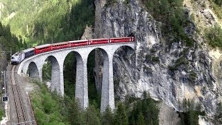 Rhätische Bahn RhBAlbulabahn zwischen ReichenauTamins und Wiesen Filisur [upl. by Aryhs]