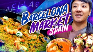 SPANISH BRUNCH at BEST FOOD MARKET in Spain La Boqueria Market in Barcelona Spain [upl. by Drazze]