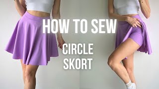 How to sew Circle SKORT  Flared skort  Skirt with shorts  Tennis skirt  Women skort pattern [upl. by Heidt]