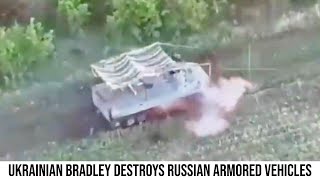 Ukrainian Bradley IFV destroys Russian armored vehicles in the Avdiivka front [upl. by Clifford]