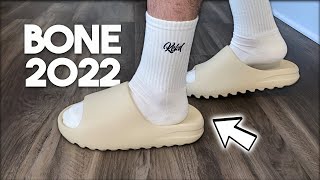 SIZING CHANGED ONCE AGAIN Yeezy Slide Bone 2022 Restock Instore Pickup amp Review [upl. by Panchito390]