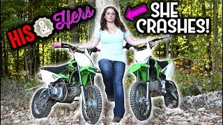 HIS amp HERS PIT BIKES  KLX110L  Jumps Crashes Wheelies amp More [upl. by Searby]